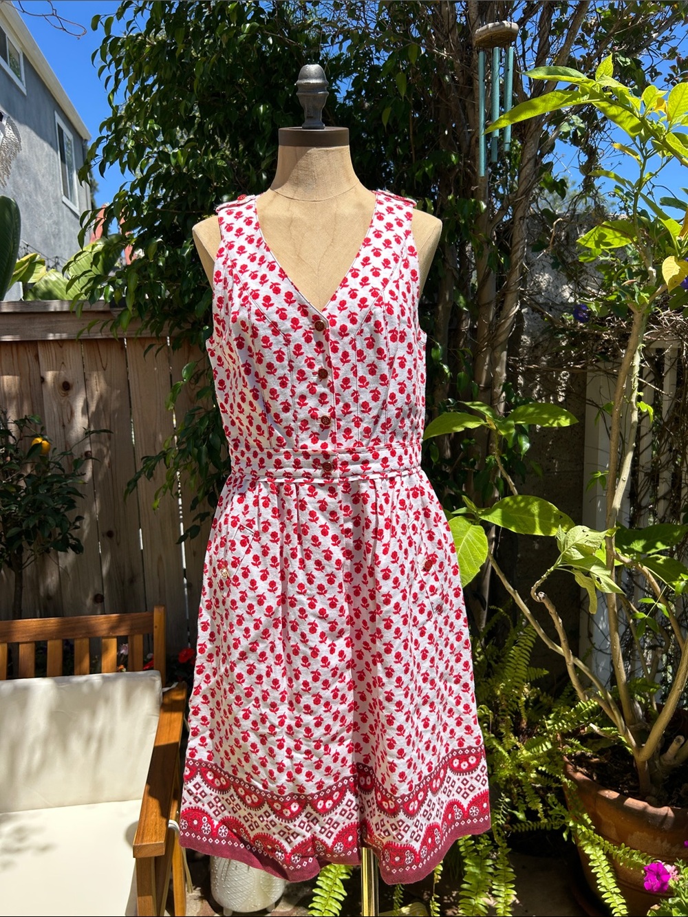 Tory Burch White Midi Dress with Red Floral Print